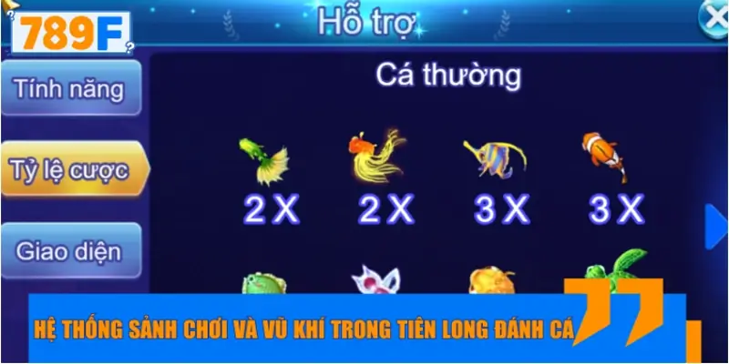Hệ thống sảnh chơi và vũ khí trong Tiên Long Đánh Cá